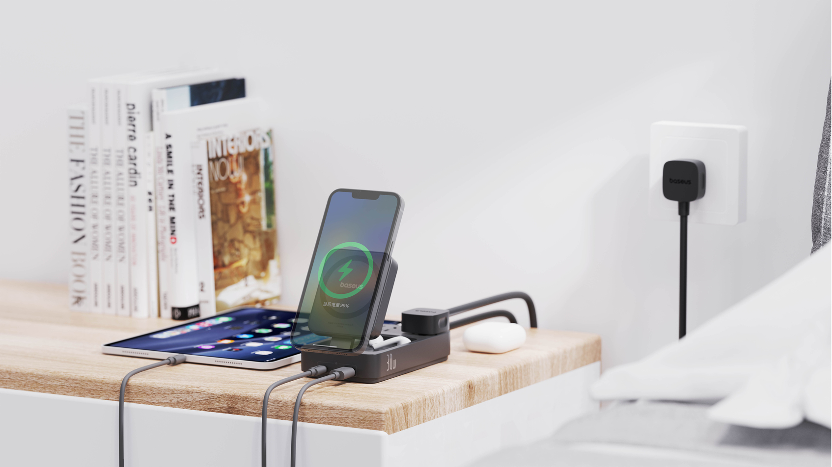 Baseus Powercombo Mini Fast charging Power Strip2Ac+1U+1C+Magnetic Wireless charger 30W-2